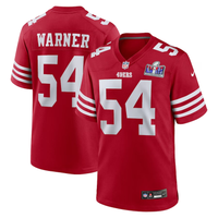 Men's San Francisco 49ers Fred Warner #54 Scarlet Super Bowl LVIII Game Jersey1