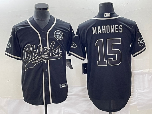 Men's Kansas City Chiefs Patrick Mahomes #15 Black Authentic Game Jersey1 Joint Edition