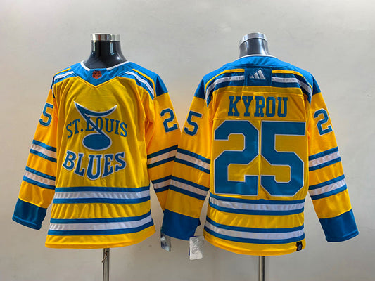 Men's St. Louis Blues Jordan Kyrou #25 Yellow Breakaway Player Jersey1