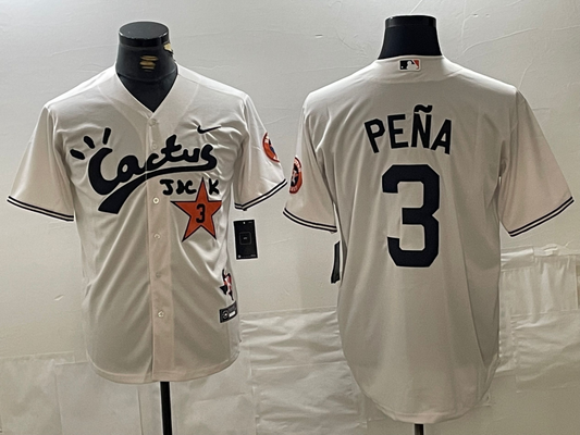 Men's Houston Astros Jeremy Pena #3 Cream Player Jersey1 Joint Edition