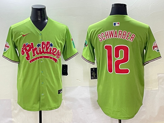 Men's Philadelphia Phillies Kyle Schwarber #12 Green Player Jersey1
