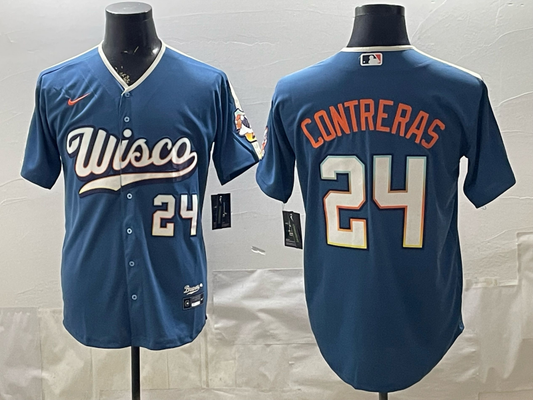 Men's Milwaukee Brewers William Contreras #24 Mineral Blue 2026 City Connect Stadium Jersey