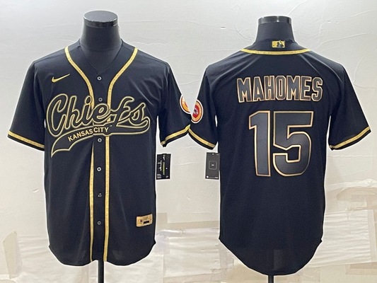 Men's Kansas City Chiefs Patrick Mahomes #15 Black Player Jersey1 Joint Edition