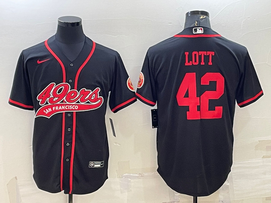 Men's San Francisco 49ers Ronnie Lott #42 Black Game Jersey1 Joint Edition