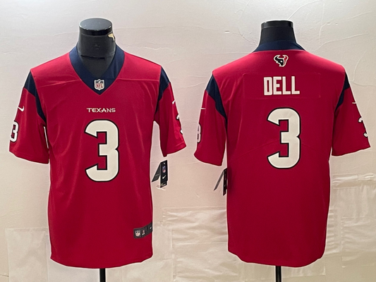 Men's Houston Texans Tank Dell #3 Red Player Game Jersey1