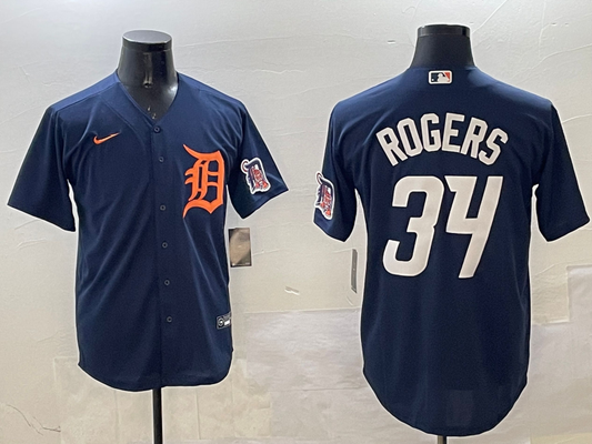 Men's Detroit Tigers Jake Rogers #34 Navy Replica Player Jersey1