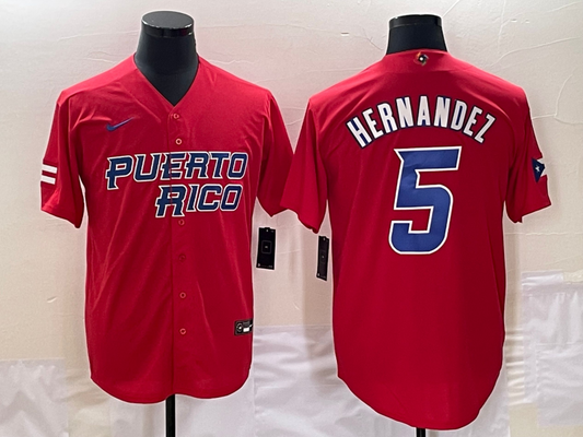 Men's 2023 World Baseball Classic #5 Enrique Hernandez Puerto Rico Red Jersey1
