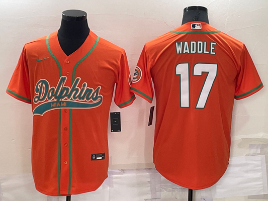 Men's Miami Dolphins Jaylen Waddle #17 Orange Game Jersey1 Joint Edition