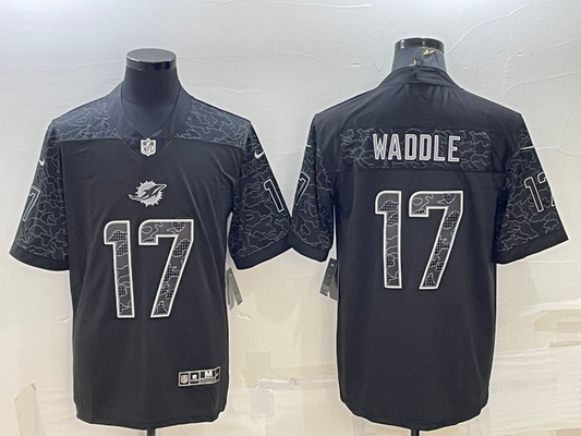 Men's Miami Dolphins Jaylen Waddle #17 Black RFLCTV Limited Jersey1