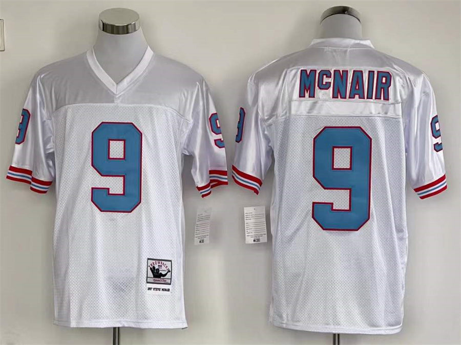 Men's Tennessee Oilers Steve McNair #9 White Legacy Replica Jersey1