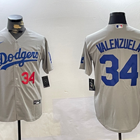 Men's Los Angeles Dodgers Fernando Valenzuela #34 Gray Replica Baseball Jersey1
