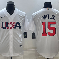 Men's 2023 World Baseball Classic #15 Bobby Witt Jr. USA White Jersey1