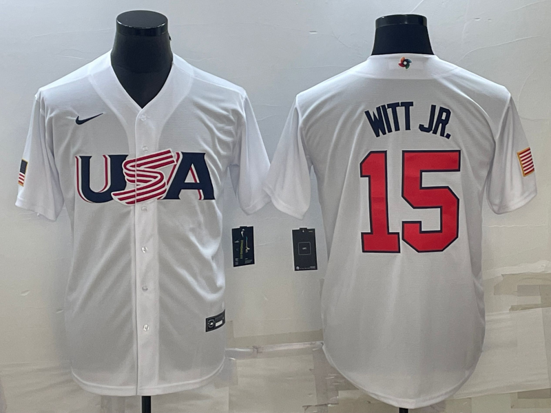 Men's 2023 World Baseball Classic #15 Bobby Witt Jr. USA White Jersey1