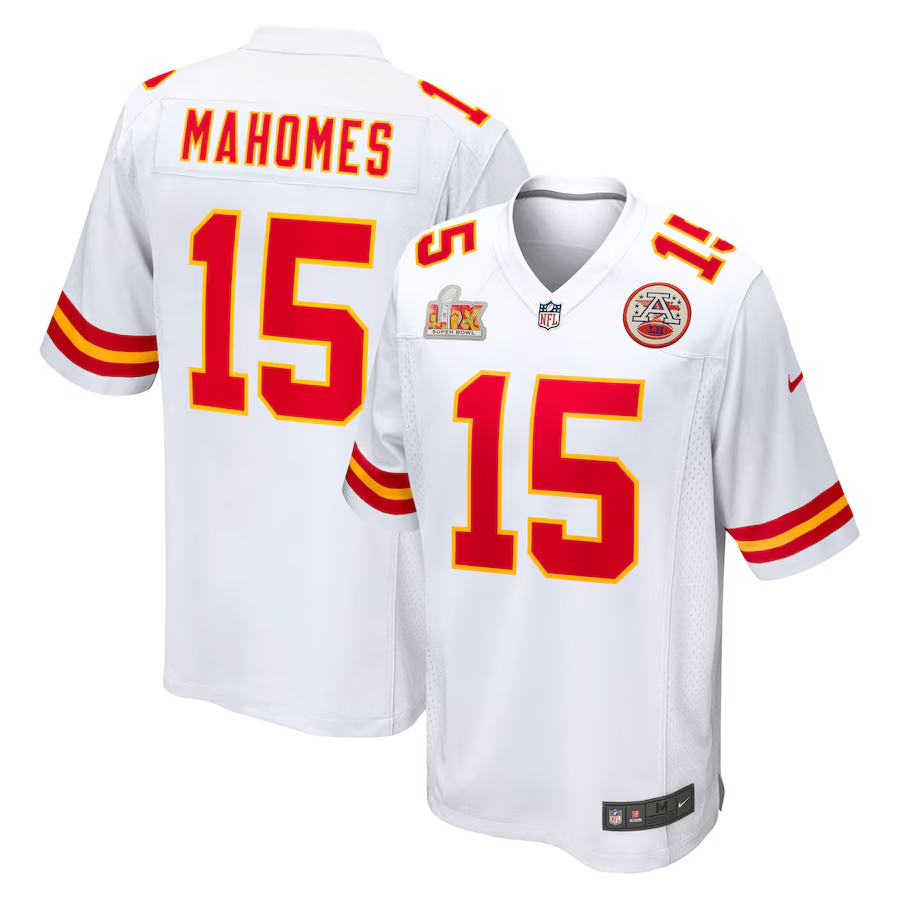 Patrick Mahomes #15 Kansas City Chiefs White Super Bowl LIX Game Jersey - JerseysFreak