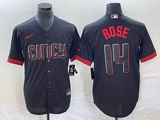 Men's Cincinnati Reds Pete Rose #14 Black 2023 City Connect Replica Player Jersey1