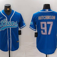 Men's Detroit Lions Aidan Hutchinson #97 Blue Player Jersey1