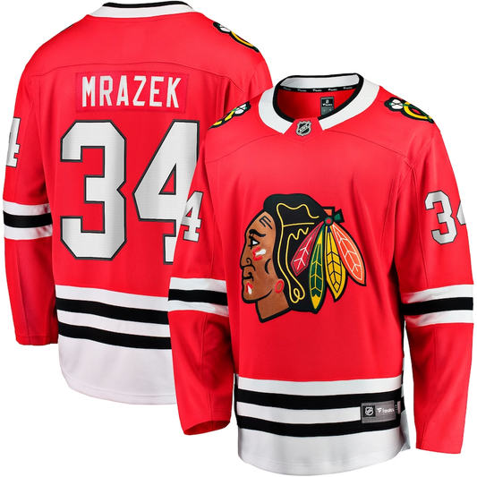 Men's Chicago Blackhawks Petr Mrazek #34 Red Home Breakaway Jersey1