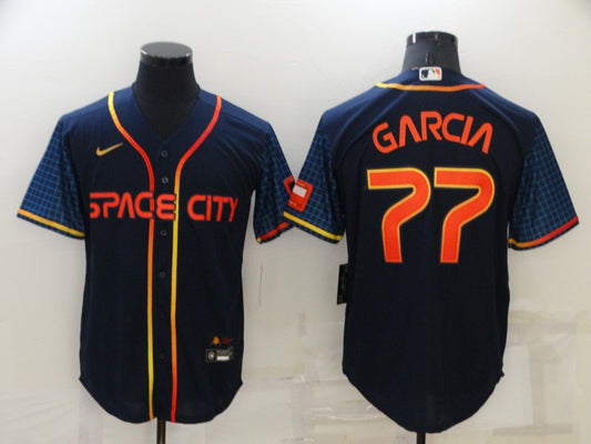 Men's Houston Astros Luis Garcia #77 Navy Space City Jersey1