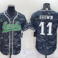 Men's Philadelphia Eagles A.J. Brown #11 Grey Camouflage Game Jersey1 Joint Edition