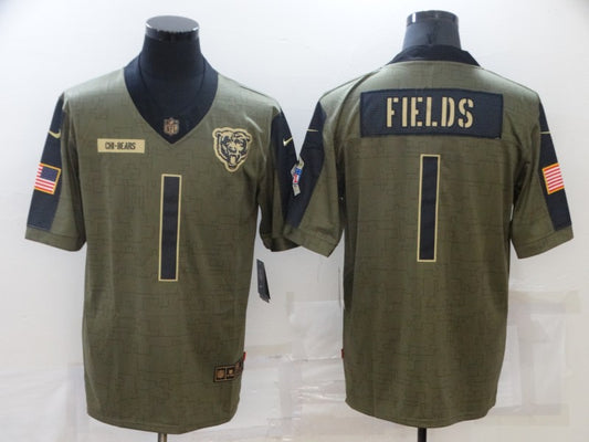 Men's Chicago Bears Justin Fields #1 Brown Game Jersey1