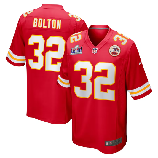Men's Kansas City Chiefs Nick Bolton #32 Red Super Bowl LVIII Game Jersey1