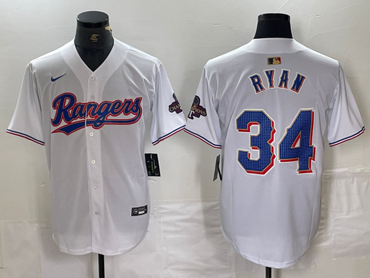 Men's Texas Rangers Nolan Ryan #34 White 2024 Gold Collection Limited Player Jersey1