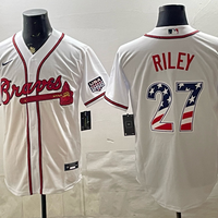 Men's Atlanta Braves Austin Riley #27 White USA 250 Fourth of July Home Stadium Jersey
