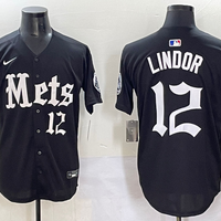 Men's New York Mets Francisco Lindor #12 Black Game Player Jersey