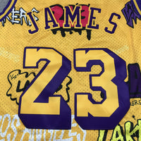 Men's Los Angeles Lakers LeBron James #23 Yellow Swingman Graffiti Edition Jersey1