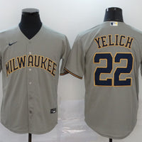 Men's Milwaukee Brewers Christian Yelich #22 Gray Player Jersey1