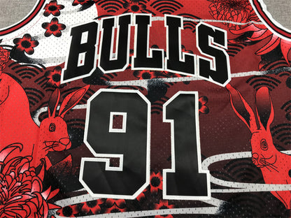 Men's Chicago Bulls Dennis Rodman #91 Year of Rabbit Edition Hardwood Classics Swingman Jersey1