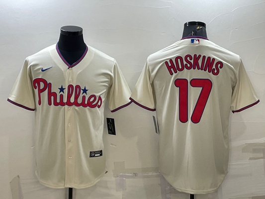 Men's Philadelphia Phillies Rhys Hoskins #17 Beige Replica Player Jersey1