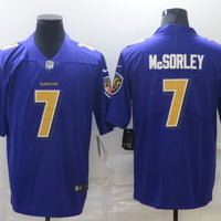 Men's Baltimore Ravens Trace McSorley #7 Purple Game Jersey1