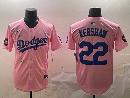 Men's Los Angeles Dodgers Clayton Kershaw #22 Pink Replica Player Jersey1