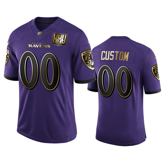 Custom1 Baltimore Ravens Purple Team 25th Season Golden Limited Jersey1 Stitched American Football Jerseys