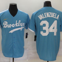 Men's Los Angeles Dodgers Fernando Valenzuela #34 Light Blue Replica Baseball Jersey1