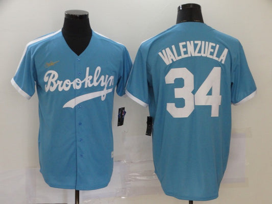Men's Los Angeles Dodgers Fernando Valenzuela #34 Light Blue Replica Baseball Jersey1
