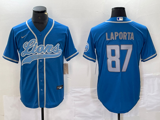Men's Detroit Lions Sam LaPorta #87 Blue Player Jersey1 Joint Edition