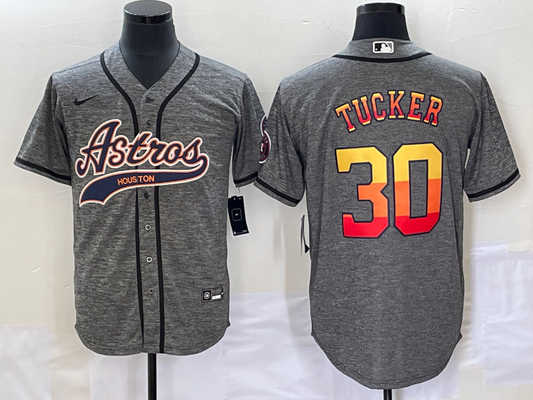 Men's Houston Astros Kyle Tucker #30 Gray Replica Player Jersey1 Joint Edition