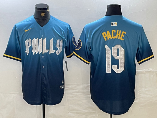 Men's Philadelphia Phillies Cristian Pache #19 Blue 2024 City Connect Limited Player Jersey1