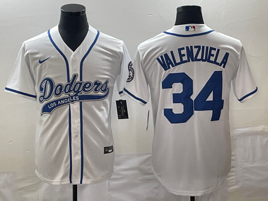 Men's Los Angeles Dodgers Fernando Valenzuela #34 White Player Jersey1 Joint Edition