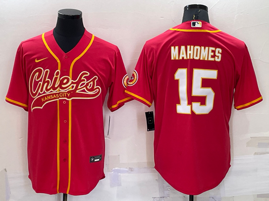 Men's Kansas City Chiefs Patrick Mahomes #15 Red Game Jersey1 Joint Edition