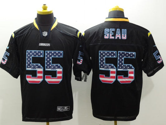 Men's Los Angeles Chargers Junior Seau #55 Black Game Jersey1