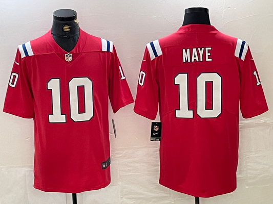 Men's New England Patriots Drake Maye #10 Red Player Game Jersey1