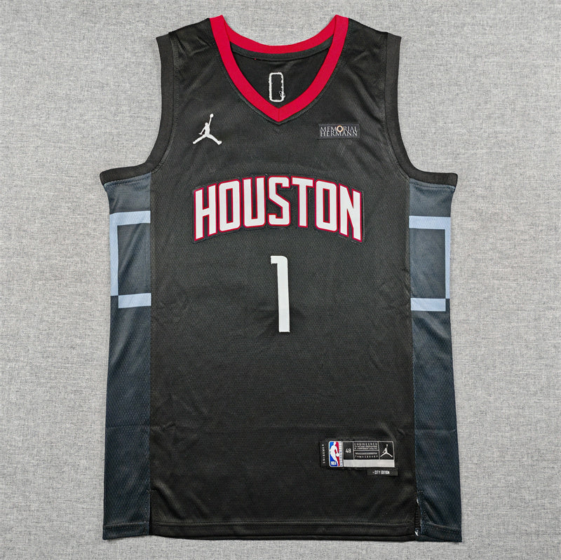 Amen Thompson #1 Houston Rockets Black Swingman Jersey Statement Edition - JerseysFreak