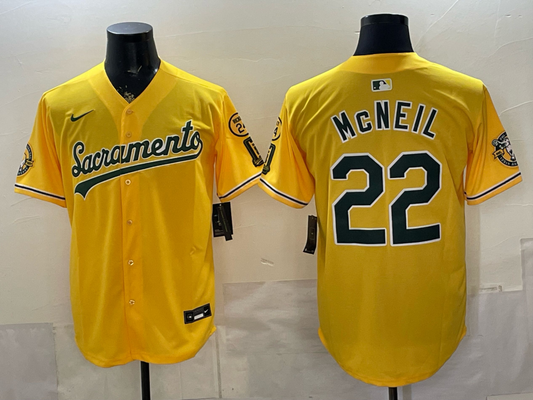 Men's Oakland Athletics Jeff McNeil #22 Gold Alternate Stadium Jersey