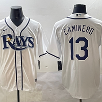 Men's Tampa Bay Rays Junior Caminero #13 White Home Replica Player Jersey