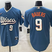 Men's Milwaukee Brewers Jake Bauers #9 Mineral Blue 2026 City Connect Stadium Jersey