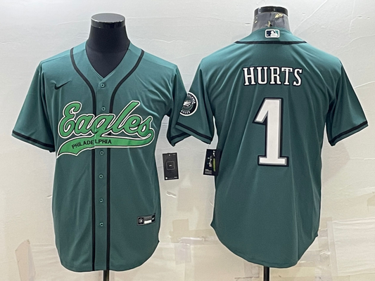 Men's Philadelphia Eagles Jalen Hurts #1 Midnight Green Game Jersey1 Joint Edition