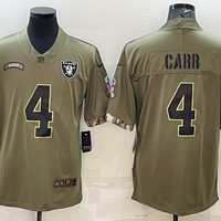 Men's Las Vegas Raiders Derek Carr #4 Olive 2022 Salute To Service Limited Jersey1